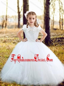 Fashionable Scoop Really Puffy New Arrival Kid Pageant Dress with Hand Made Flowers and Appliques