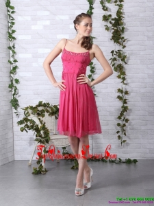 Fashionable Beading Spaghetti Straps Ruching Coral Red Damas Dresses for 2015