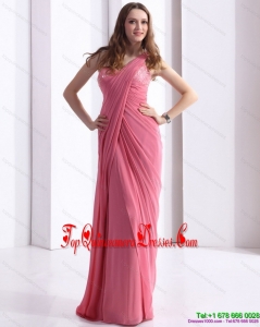 Fashionable One Shoulder Coral Red Damas Dresses with Appliques and Ruching