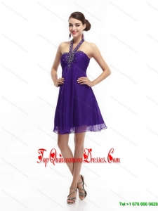 Fashionable Purple Beading Halter Top 2015 Damas Dresses with Ruching