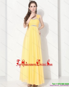 2015 Fashionable Floor Length Damas Dresses with Ruching and Beading
