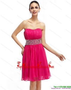 Fashionable Coral Red Strapless Short Damas Dresses with Ruching and Rhinestones