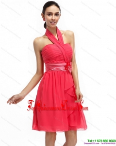 Fashionable Halter Top Damas Dresses with Ruching and Hand Made Flowers