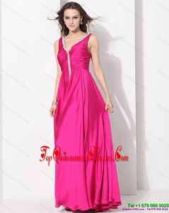 Fashionable Hot Pink Long Damas Dresses with Beading and Ruching