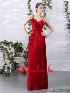 Fashionable Spaghetti Straps Long Damas Dresses with Ruching and Hand Made Flowers