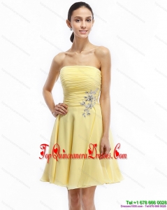 Fashionable Strapless Mini Length Damas Dresses with Ruching and Rhinestones