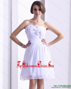 Fashionable White Strapless Damas Dresses with Ruching and Hand Made Flower