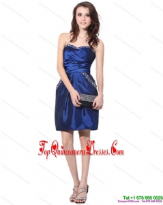 Fashionable Navy Blue Sweetheart Dama Dresses with Ruching and Beading