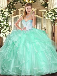 Perfect Floor Length Apple Green Quinceanera Gown Sweetheart Sleeveless Lace Up