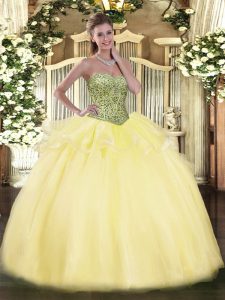 Floor Length Ball Gowns Sleeveless Light Yellow Sweet 16 Quinceanera Dress Lace Up