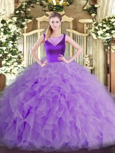 Sleeveless Floor Length Beading and Ruffles Side Zipper Sweet 16 Dress with Lavender