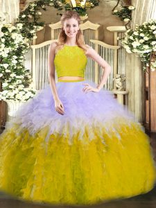 Multi-color Sleeveless Tulle Zipper Quinceanera Gowns for Military Ball and Sweet 16 and Quinceanera