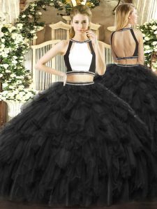High Quality Black Backless Quinceanera Gown Ruffles Sleeveless Floor Length