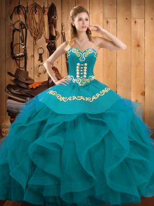 Floor Length Teal and Turquoise Quinceanera Gowns Sweetheart Sleeveless Lace Up