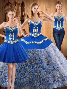 Decent Multi-color Lace Up Sweetheart Embroidery Quinceanera Gowns Satin and Fabric With Rolling Flowers Sleeveless Sweep Train