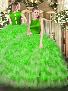 Sleeveless Floor Length Ruffled Layers Clasp Handle Quinceanera Gowns