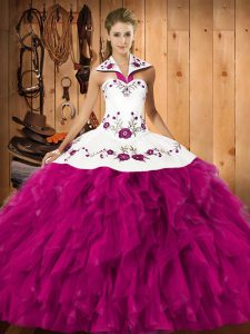 Sleeveless Embroidery and Ruffles Lace Up 15th Birthday Dress