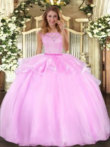 Luxurious Floor Length Ball Gowns Sleeveless Lilac Sweet 16 Dress Clasp Handle
