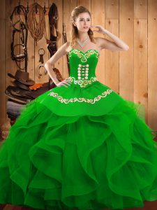 Organza Sleeveless Floor Length 15th Birthday Dress and Embroidery and Ruffles