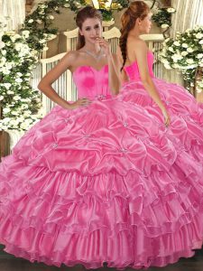 Fantastic Sweetheart Sleeveless Lace Up Sweet 16 Dresses Rose Pink Organza