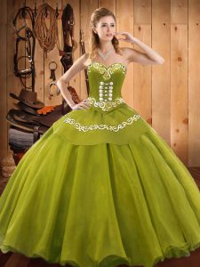 Olive Green Ball Gowns Ruffles Quinceanera Dresses Lace Up Tulle Sleeveless Floor Length