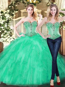 Fabulous Green Organza Lace Up Sweet 16 Dresses Sleeveless Floor Length Beading and Ruffles
