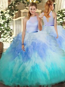Multi-color Sweet 16 Quinceanera Dress Sweet 16 and Quinceanera with Ruffles High-neck Sleeveless Backless