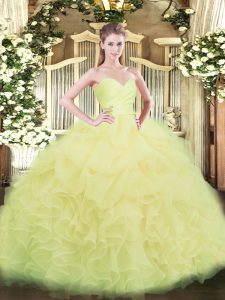 Fashionable Light Yellow Sweetheart Neckline Beading and Ruffles Quinceanera Dress Sleeveless Lace Up