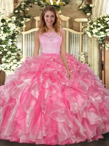 Shining Sleeveless Clasp Handle Floor Length Lace and Ruffles Sweet 16 Dresses