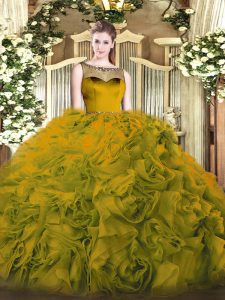 Olive Green Sleeveless Beading Floor Length Sweet 16 Quinceanera Dress