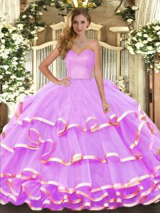 High Class Lilac Ball Gowns Ruffled Layers Vestidos de Quinceanera Lace Up Organza Sleeveless Floor Length