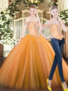 Graceful Orange Red Lace Up Quinceanera Dress Beading Sleeveless Floor Length