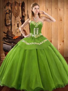 On Sale Floor Length Green Quince Ball Gowns Sweetheart Sleeveless Lace Up