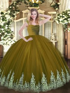 Olive Green Sleeveless Beading and Appliques Floor Length Quinceanera Dresses