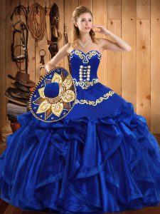 Affordable Floor Length Ball Gowns Sleeveless Royal Blue Quinceanera Gown Lace Up