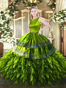 Artistic Olive Green Sleeveless Ruffles Floor Length Quinceanera Dress