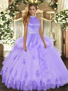 Sumptuous Lavender Backless Quinceanera Gowns Beading and Ruffles Sleeveless Floor Length