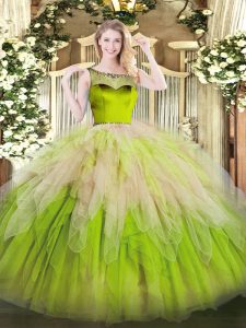 Scoop Sleeveless Sweet 16 Dress Floor Length Beading and Ruffles Multi-color Organza