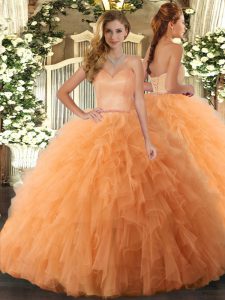 Extravagant Sweetheart Sleeveless Tulle Quince Ball Gowns Ruffles Lace Up