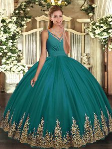 Best Selling Sleeveless Backless Floor Length Appliques Sweet 16 Quinceanera Dress