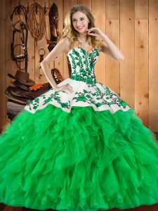 Edgy Sweetheart Sleeveless Lace Up Sweet 16 Dress Green Satin and Organza