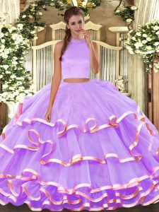 Classical Halter Top Sleeveless Backless Ball Gown Prom Dress Lavender Organza