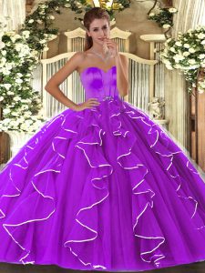 Fine Sleeveless Lace Up Floor Length Beading and Ruffles 15th Birthday Dress