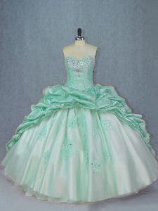 Sweet Apple Green Ball Gowns Beading and Pick Ups Quinceanera Gown Lace Up Organza and Taffeta Sleeveless