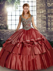 Sophisticated Sleeveless Beading and Ruffled Layers Lace Up Vestidos de Quinceanera