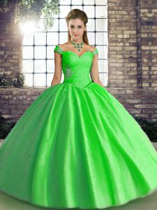Off The Shoulder Sleeveless Lace Up Quinceanera Dresses Green Tulle
