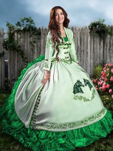 Best Ball Gowns 15th Birthday Dress Green Sweetheart Satin Sleeveless Floor Length Lace Up