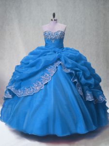 Sweetheart Sleeveless Organza Quinceanera Gowns Beading and Appliques and Pick Ups Lace Up
