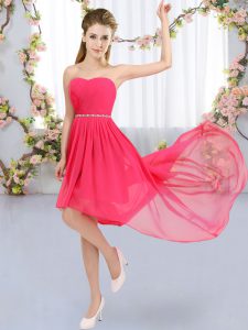 Unique High Low Hot Pink Quinceanera Court of Honor Dress Strapless Sleeveless Lace Up