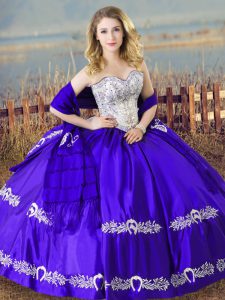Blue Sleeveless Beading and Embroidery Floor Length 15th Birthday Dress